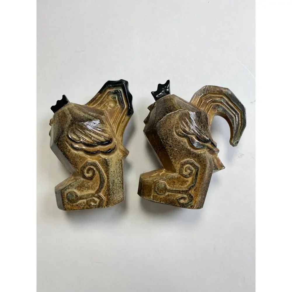 Vintage MCM Holt Howard Stonewear Salt Pepper Shakers Rooster Hen Chicken 4